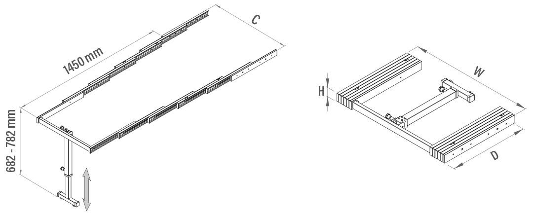 Kihúzható asztalvasalat beépített asztallábbal, antracit, 2 méretben Kihúzható asztalvasalat beépített asztallábbal, antracit, 2 méretben